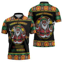 Jamaica Christmas Zipper Polo Shirt Most Likely To Smoke With Santa - Wonder Print Shop