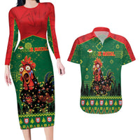 Portugal Christmas Couples Matching Long Sleeve Bodycon Dress and Hawaiian Shirt Funny Galo De Barcelos - Wonder Print Shop