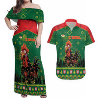 Portugal Christmas Couples Matching Off Shoulder Maxi Dress and Hawaiian Shirt Funny Galo De Barcelos - Wonder Print Shop