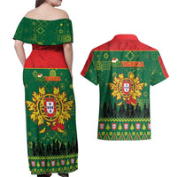 Portugal Christmas Couples Matching Off Shoulder Maxi Dress and Hawaiian Shirt Funny Galo De Barcelos - Wonder Print Shop