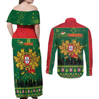 Portugal Christmas Couples Matching Off Shoulder Maxi Dress and Long Sleeve Button Shirt Funny Galo De Barcelos - Wonder Print Shop