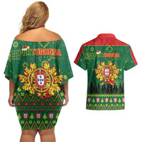 Portugal Christmas Couples Matching Off Shoulder Short Dress and Hawaiian Shirt Funny Galo De Barcelos - Wonder Print Shop