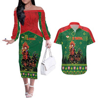 Portugal Christmas Couples Matching Off The Shoulder Long Sleeve Dress and Hawaiian Shirt Funny Galo De Barcelos - Wonder Print Shop