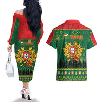 Portugal Christmas Couples Matching Off The Shoulder Long Sleeve Dress and Hawaiian Shirt Funny Galo De Barcelos - Wonder Print Shop