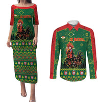 Portugal Christmas Couples Matching Puletasi and Long Sleeve Button Shirt Funny Galo De Barcelos - Wonder Print Shop
