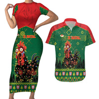Portugal Christmas Couples Matching Short Sleeve Bodycon Dress and Hawaiian Shirt Funny Galo De Barcelos - Wonder Print Shop
