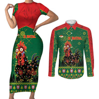 Portugal Christmas Couples Matching Short Sleeve Bodycon Dress and Long Sleeve Button Shirt Funny Galo De Barcelos - Wonder Print Shop