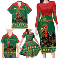 Portugal Christmas Family Matching Long Sleeve Bodycon Dress and Hawaiian Shirt Funny Galo De Barcelos - Wonder Print Shop