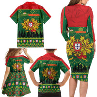 Portugal Christmas Family Matching Long Sleeve Bodycon Dress and Hawaiian Shirt Funny Galo De Barcelos - Wonder Print Shop