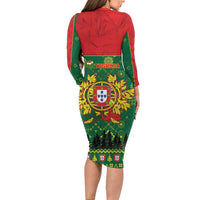 Portugal Christmas Family Matching Long Sleeve Bodycon Dress and Hawaiian Shirt Funny Galo De Barcelos - Wonder Print Shop