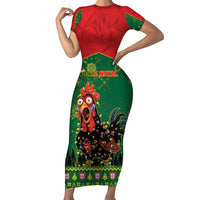 Portugal Christmas Family Matching Short Sleeve Bodycon Dress and Hawaiian Shirt Funny Galo De Barcelos - Wonder Print Shop