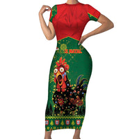 Portugal Christmas Short Sleeve Bodycon Dress Funny Galo De Barcelos - Wonder Print Shop