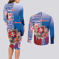 Slovakia Christmas Couples Matching Long Sleeve Bodycon Dress and Long Sleeve Button Shirt Vesale Vianoce Xmas Pattern - Wonder Print Shop