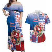Slovakia Christmas Couples Matching Off Shoulder Maxi Dress and Hawaiian Shirt Vesale Vianoce Xmas Pattern - Wonder Print Shop
