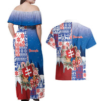 Slovakia Christmas Couples Matching Off Shoulder Maxi Dress and Hawaiian Shirt Vesale Vianoce Xmas Pattern - Wonder Print Shop