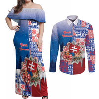 Slovakia Christmas Couples Matching Off Shoulder Maxi Dress and Long Sleeve Button Shirt Vesale Vianoce Xmas Pattern - Wonder Print Shop