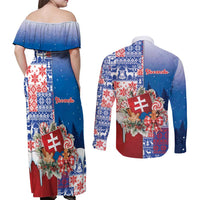 Slovakia Christmas Couples Matching Off Shoulder Maxi Dress and Long Sleeve Button Shirt Vesale Vianoce Xmas Pattern - Wonder Print Shop