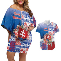 Slovakia Christmas Couples Matching Off Shoulder Short Dress and Hawaiian Shirt Vesale Vianoce Xmas Pattern - Wonder Print Shop