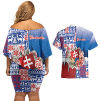 Slovakia Christmas Couples Matching Off Shoulder Short Dress and Hawaiian Shirt Vesale Vianoce Xmas Pattern - Wonder Print Shop