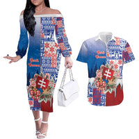 Slovakia Christmas Couples Matching Off The Shoulder Long Sleeve Dress and Hawaiian Shirt Vesale Vianoce Xmas Pattern - Wonder Print Shop