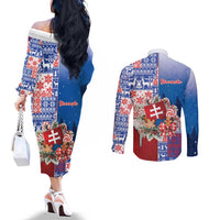 Slovakia Christmas Couples Matching Off The Shoulder Long Sleeve Dress and Long Sleeve Button Shirt Vesale Vianoce Xmas Pattern - Wonder Print Shop