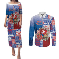 Slovakia Christmas Couples Matching Puletasi and Long Sleeve Button Shirt Vesale Vianoce Xmas Pattern - Wonder Print Shop