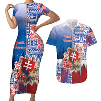 Slovakia Christmas Couples Matching Short Sleeve Bodycon Dress and Hawaiian Shirt Vesale Vianoce Xmas Pattern - Wonder Print Shop