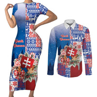 Slovakia Christmas Couples Matching Short Sleeve Bodycon Dress and Long Sleeve Button Shirt Vesale Vianoce Xmas Pattern - Wonder Print Shop