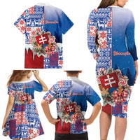 Slovakia Christmas Family Matching Long Sleeve Bodycon Dress and Hawaiian Shirt Vesale Vianoce Xmas Pattern - Wonder Print Shop