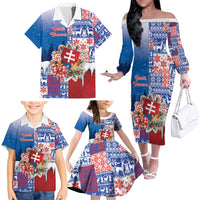 Slovakia Christmas Family Matching Off The Shoulder Long Sleeve Dress and Hawaiian Shirt Vesale Vianoce Xmas Pattern - Wonder Print Shop