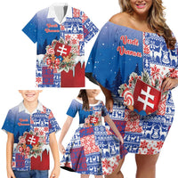 Slovakia Christmas Family Matching Off Shoulder Short Dress and Hawaiian Shirt Vesale Vianoce Xmas Pattern - Wonder Print Shop