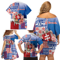 Slovakia Christmas Family Matching Off Shoulder Short Dress and Hawaiian Shirt Vesale Vianoce Xmas Pattern - Wonder Print Shop