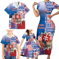 Slovakia Christmas Family Matching Short Sleeve Bodycon Dress and Hawaiian Shirt Vesale Vianoce Xmas Pattern - Wonder Print Shop