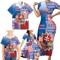 Slovakia Christmas Family Matching Short Sleeve Bodycon Dress and Hawaiian Shirt Vesale Vianoce Xmas Pattern - Wonder Print Shop