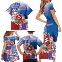Slovakia Christmas Family Matching Short Sleeve Bodycon Dress and Hawaiian Shirt Vesale Vianoce Xmas Pattern - Wonder Print Shop