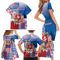 Slovakia Christmas Family Matching Short Sleeve Bodycon Dress and Hawaiian Shirt Vesale Vianoce Xmas Pattern - Wonder Print Shop