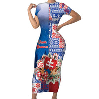 Slovakia Christmas Family Matching Short Sleeve Bodycon Dress and Hawaiian Shirt Vesale Vianoce Xmas Pattern - Wonder Print Shop