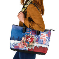 Slovakia Christmas Leather Tote Bag Vesale Vianoce Xmas Pattern - Wonder Print Shop