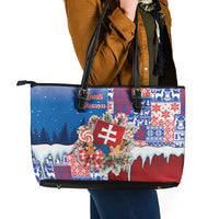 Slovakia Christmas Leather Tote Bag Vesale Vianoce Xmas Pattern - Wonder Print Shop