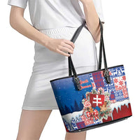 Slovakia Christmas Leather Tote Bag Vesale Vianoce Xmas Pattern - Wonder Print Shop
