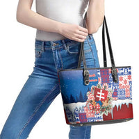 Slovakia Christmas Leather Tote Bag Vesale Vianoce Xmas Pattern - Wonder Print Shop