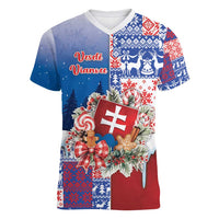 Slovakia Christmas Women V-Neck T-Shirt Vesale Vianoce Xmas Pattern - Wonder Print Shop