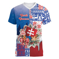 Slovakia Christmas Women V-Neck T-Shirt Vesale Vianoce Xmas Pattern - Wonder Print Shop