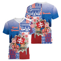 Slovakia Christmas Women V-Neck T-Shirt Vesale Vianoce Xmas Pattern - Wonder Print Shop