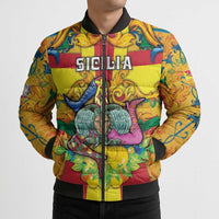 Personalized Italy Sicily Bomber Puffer Jacket Gorgoneion Baroque Patterns - Wonder Print Shop