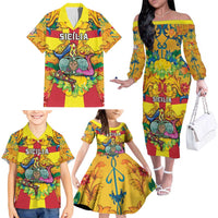 Personalized Italy Sicily Family Matching Off The Shoulder Long Sleeve Dress and Hawaiian Shirt Gorgoneion Baroque Patterns - Wonder Print Shop