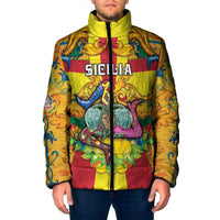 Personalized Italy Sicily Padded Jacket Gorgoneion Baroque Patterns - Wonder Print Shop