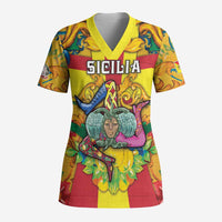 Personalized Italy Sicily Scrub Top Gorgoneion Baroque Patterns - Wonder Print Shop