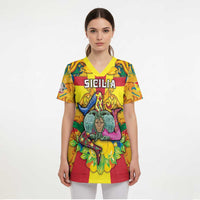 Personalized Italy Sicily Scrub Top Gorgoneion Baroque Patterns - Wonder Print Shop