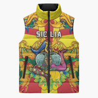 Personalized Italy Sicily Sleeveless Puffer Jacket Gorgoneion Baroque Patterns - Wonder Print Shop